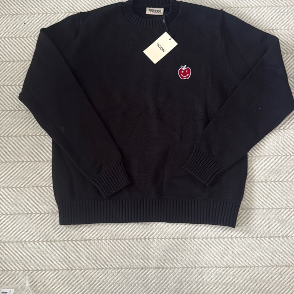New York or Nowhere NYON Unisex Black Crewneck Sweater with Red Apple Emblem